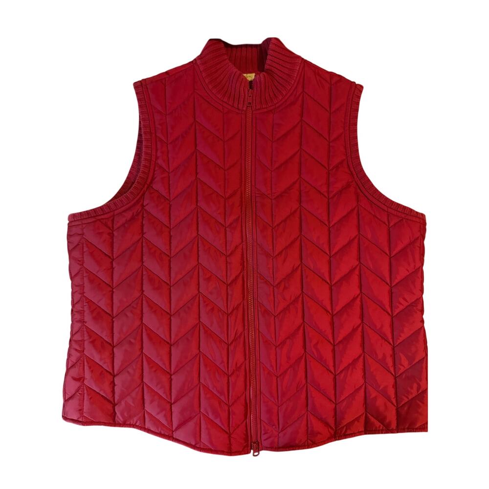 Caslon Women's Burgundy Red Puffy Ski Winter Sleeveless Vest Jacket 1X Quilted